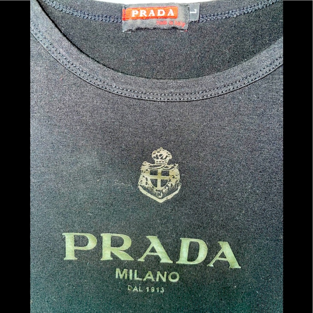 Prada Long Sleeve Logo Black TShirt Sz USM, Euro L